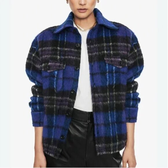 Anine Bing Samone Jacket in Purple Plaid S Wool - Picture 1 of 8